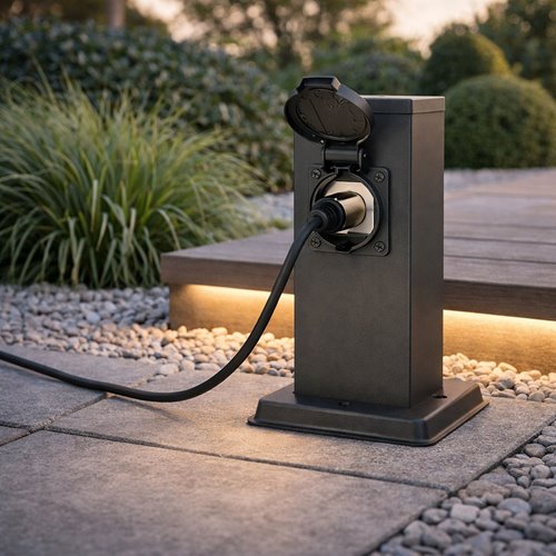 Słupek ogrodowy elektryczny z gniazdem 230V 20cm czarny