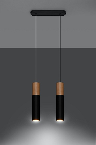 Lampa wisząca PABLO naturalne drewno 2xGU10 czarna