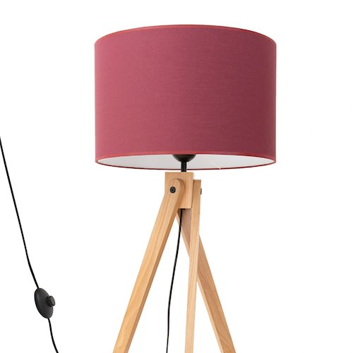 Lampa podłogowa drewniana Natt 1xE27 z burgundowym abażurem