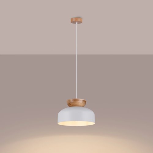 Lampa wisząca drewniana Marion 1xE27 biała/naturalne drewno