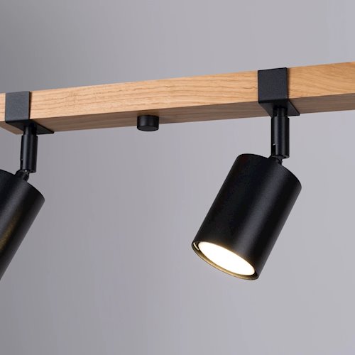 Lampa drewniana z reflektorami Fager 4xGU10 czarna