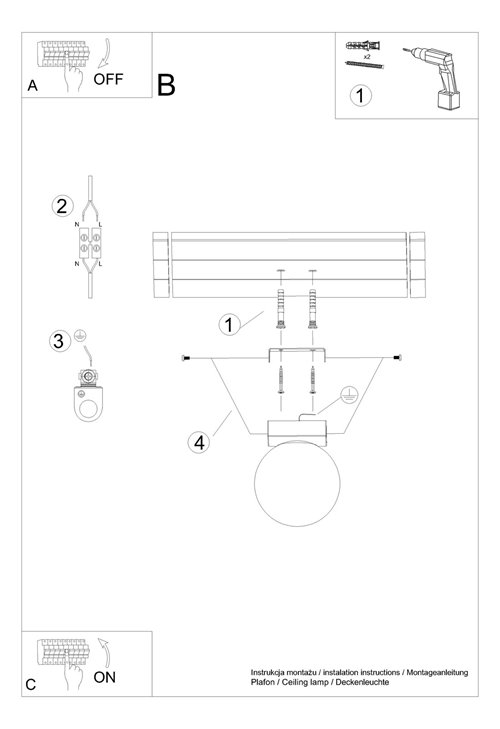 Lampa sufitowa mleczna kula YOLI 1xG9 czarna