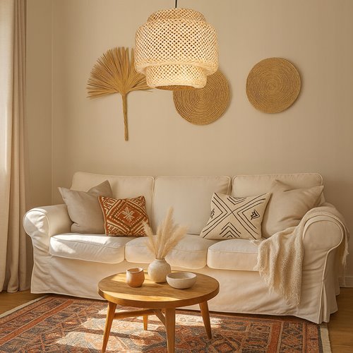 Lampa wisząca Boho 1xE27 dekoracyjna bambus 40cm