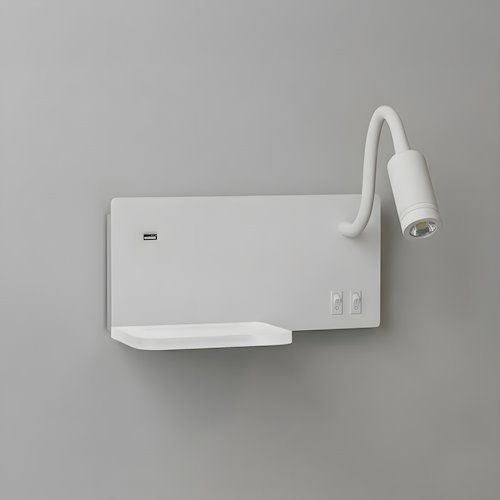 Lampa nocna z półką 14cm i reflektorem LED prawa biała
