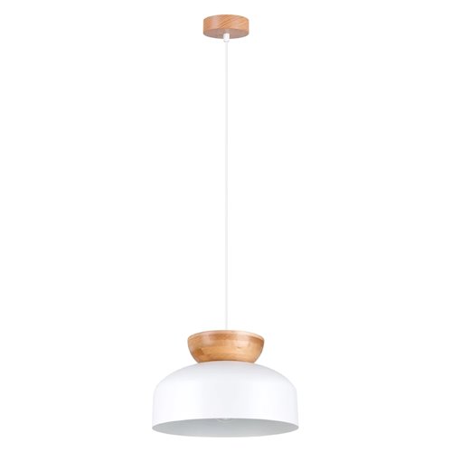 Lampa wisząca drewniana Marion 1xE27 biała/naturalne drewno