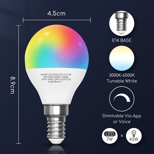 Żarówka LED SMART E14 G45 6,5W WI-FI RGB+CCT