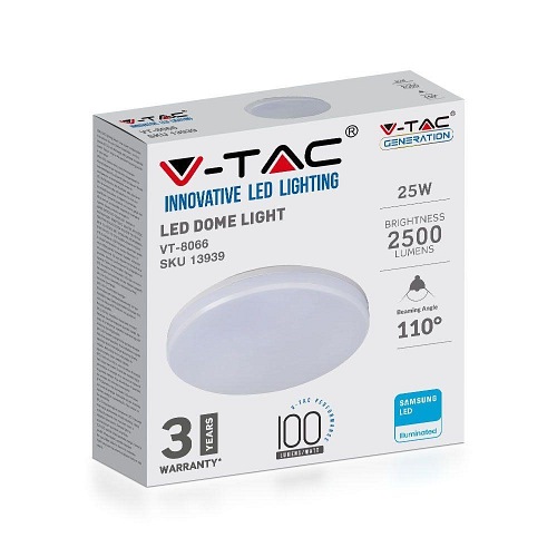 Plafon Okrągły V-TAC 25W LED Samsung IP44 100lm/W VT-8066 4000K 2500lm