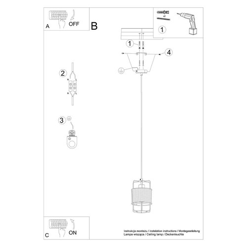 Lampa wisząca Loft GIZUR 1xE27 czarna ze sznurem