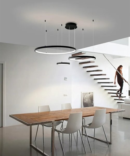 Nowoczesna lampa wisząca okręgi 20-40-60 cm 77W czarna