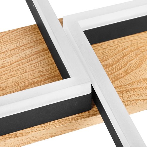 Lampa sufitowa LED kwadraty 70W z pilotem - drewniana podstawa