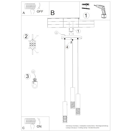 Lampa wisząca potrójna Lami 3P 3xGU10 okrągła biała