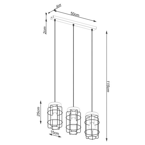 Lampa wisząca Loft GOTTO 3xE27 drewno i czarny drut