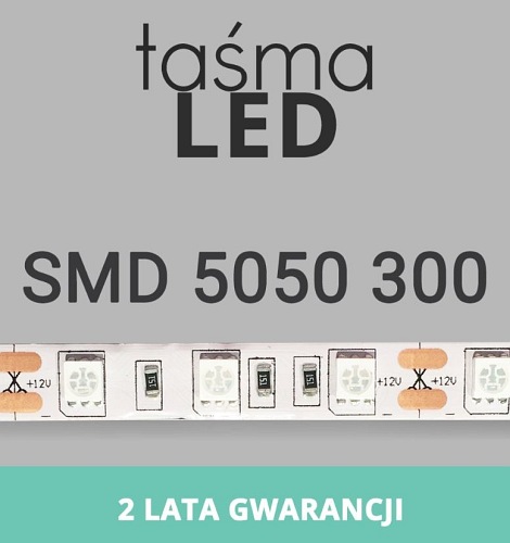 Taśma LED 5m 300xSMD5050 72W 12V DC IP20 b. ciepła