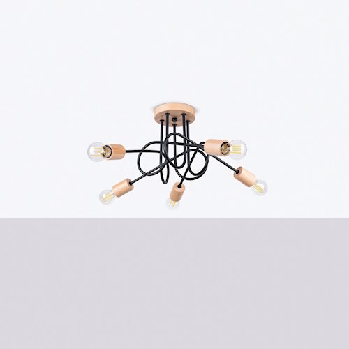 Żyrandol drewniany Ember 5xE27 czarny/naturalne drewno