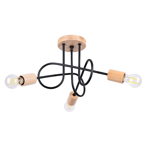 Żyrandol drewniany Ember 3xE27 czarny/naturalne drewno
