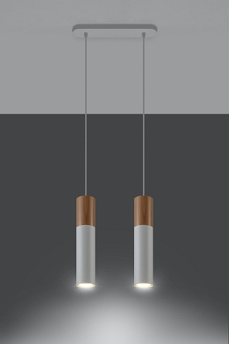 Lampa wisząca PABLO naturalne drewno 2xGU10 biała