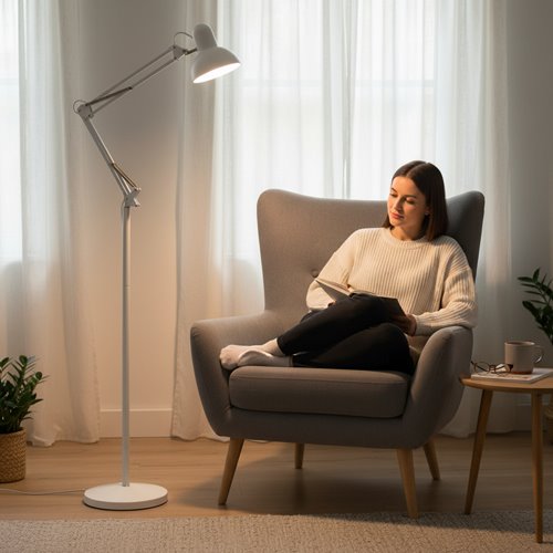 Lampa podłogowa przegubowa 1xE27 200cm biała