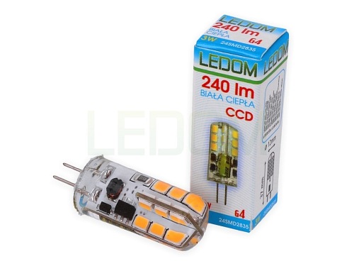 Żarówka LED G4 3W 240lm 12V AC/DC silikon CCD LEDOM - biała ciepła