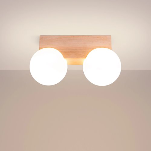 Lampa drewniana z mleczną kulą Bulbo 2xG9 naturalne drewno