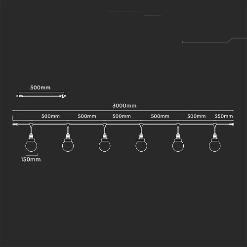 Girlanda Ogrodowa 6xE27 3m Czarny IP65 V-TAC VT-720S