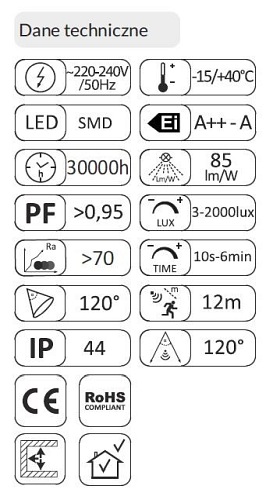 Halogen / naświetlacz LED 10W 850lm SMD IP65 szary z czujnikiem ruchu PIR - biała dzienna