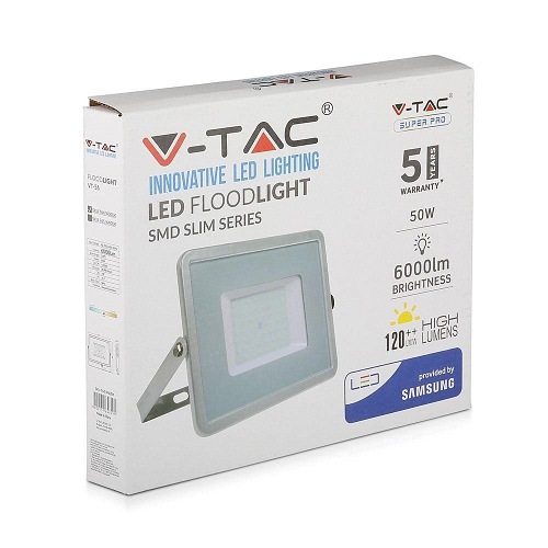 Halogen LED V-TAC 50W SAMSUNG SLIM Szary 120lm/W VT-56 6400K 6000lm