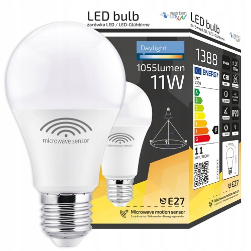 ŻARÓWKA LED E27 11W CZUJNIK RUCHU I ZMIERZCHU BARWA ZIMNA