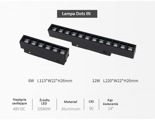 Lampa szynowa magnetyczna M-LINE DOTS IN 12W - 3000K