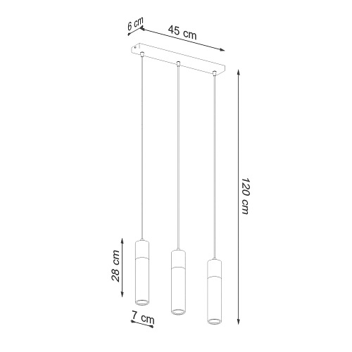 Lampa Wisząca Tuba ZANE 3 szara 3xGU10