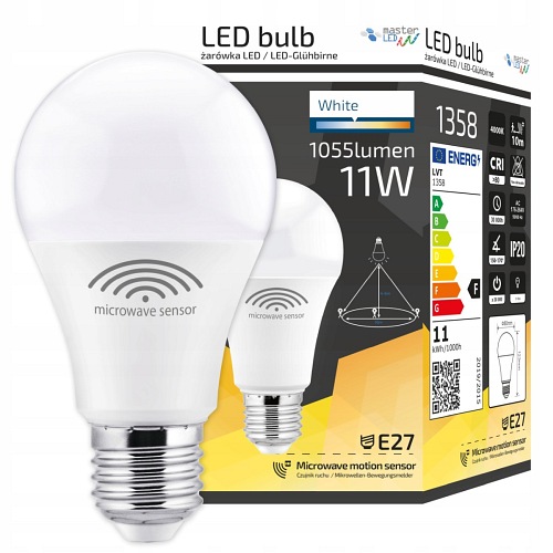 ŻARÓWKA LED E27 11W CZUJNIK RUCHU I ZMIERZCHU BARWA NEUTRALNA