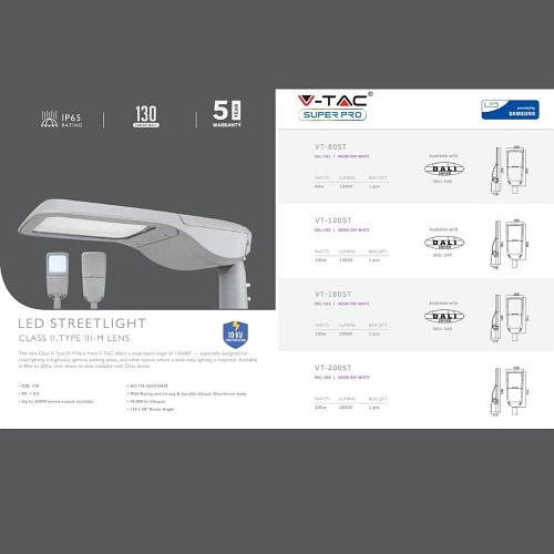 Lampa Uliczna LED V-TAC Samsung 120W 302Z+ Class II 0-10V VT-120ST 4000K 15600lm