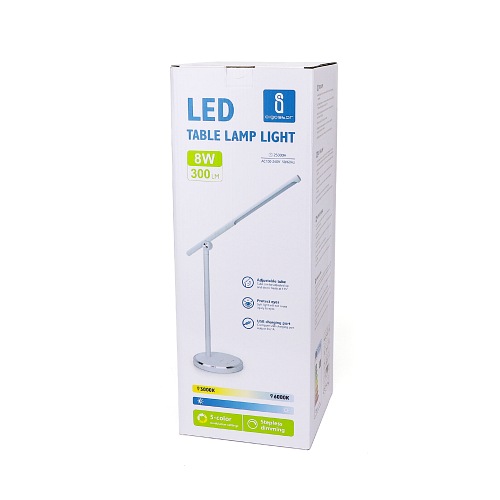 Lampka na biurko LED 8W składana z USB Biała DIM/CCT