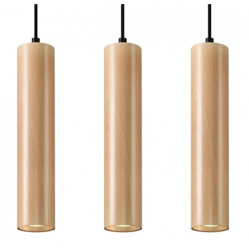 Lampa wisząca tuby LINO 3xGU10 naturalne drewno