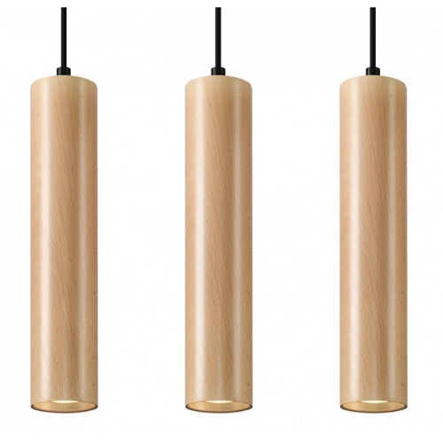 Lampa wisząca tuby LINO 3xGU10 naturalne drewno