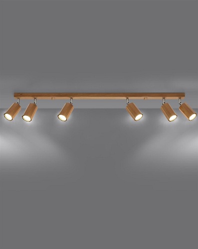 Lampa sufitowa reflektory drewno ZEKE 6 dąb 6xGU10