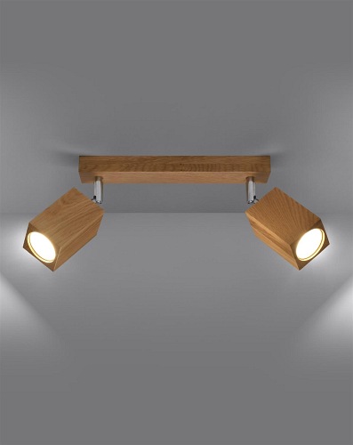 Reflektor sufitowy podwójny drewniany KEKE 2 dąb 2xGU10