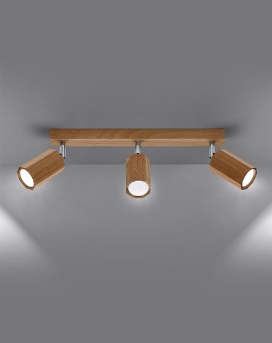 Lampa sufitowa reflektory drewno ZEKE 3 dąb 3xGU10