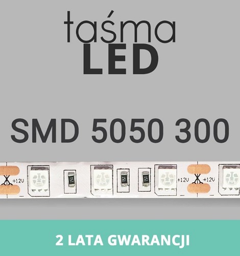 Taśma LED 5m 300xSMD5050 72W 12V DC IP65 wodoodporna b. dzienna