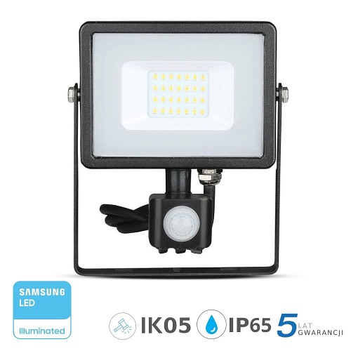 Reflektor LED V-TAC 20W SAMSUNG Czujnik Cut-OFF Czarny VT-20-S 6400K 1600lm 