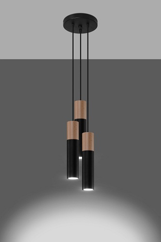 Lampa wisząca Tuba PABLO potrójna czarny/drewno