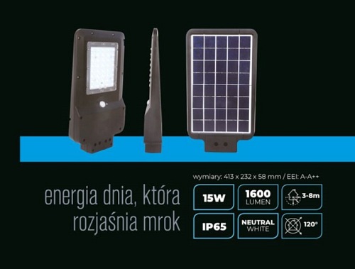 Solarna lampa uliczna LED 15W