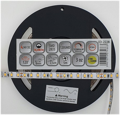 Taśma LED 24V 5m PRO 600 SMD2835 14,4W/m - Biała Ciepła