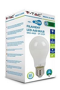 Żarówka LED V-TAC 4W Filament E27 A60 Mleczna VT-1934 6400K 400lm