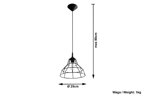 Lampa wisząca industrialna ANATA 1xE27 Czarna