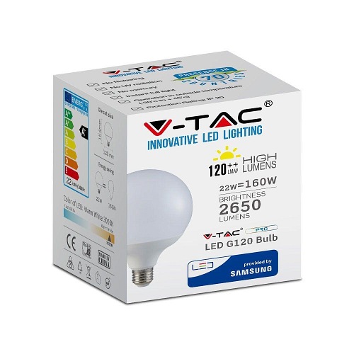 Żarówka LED V-TAC Samsung 22W E27 G120 120lm/W VT-242 3000K 2650lm