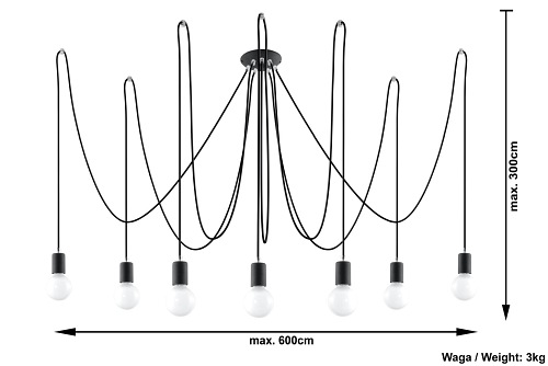 Żyrandol wiszące żarówki EDISON 7xE27 Czarny