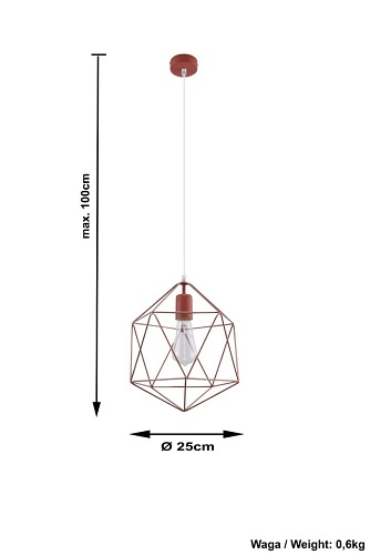 Lampa wisząca diament GASPARE 1xE27 Miedziana