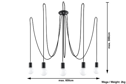 Żyrandol wiszące żarówki EDISON 5xE27 Czarny