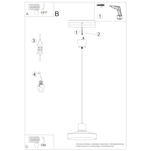 Lampa wisząca klasyczna Bilo 1xE27 czarna
