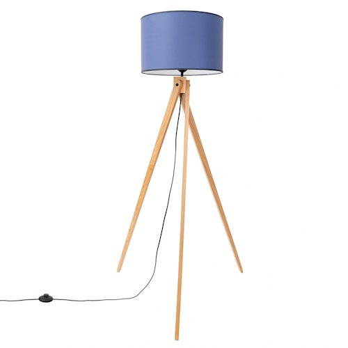 Lampa podłogowa drewniana Natt 1xE27 z granatowym abażurem